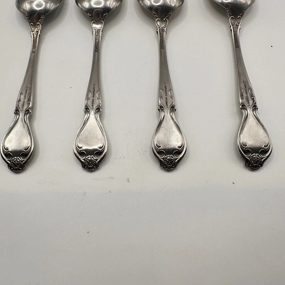 Lyon Stainless Queen's Fancy Teaspoons‎ Set of 4 Floral Flatware Silverware
